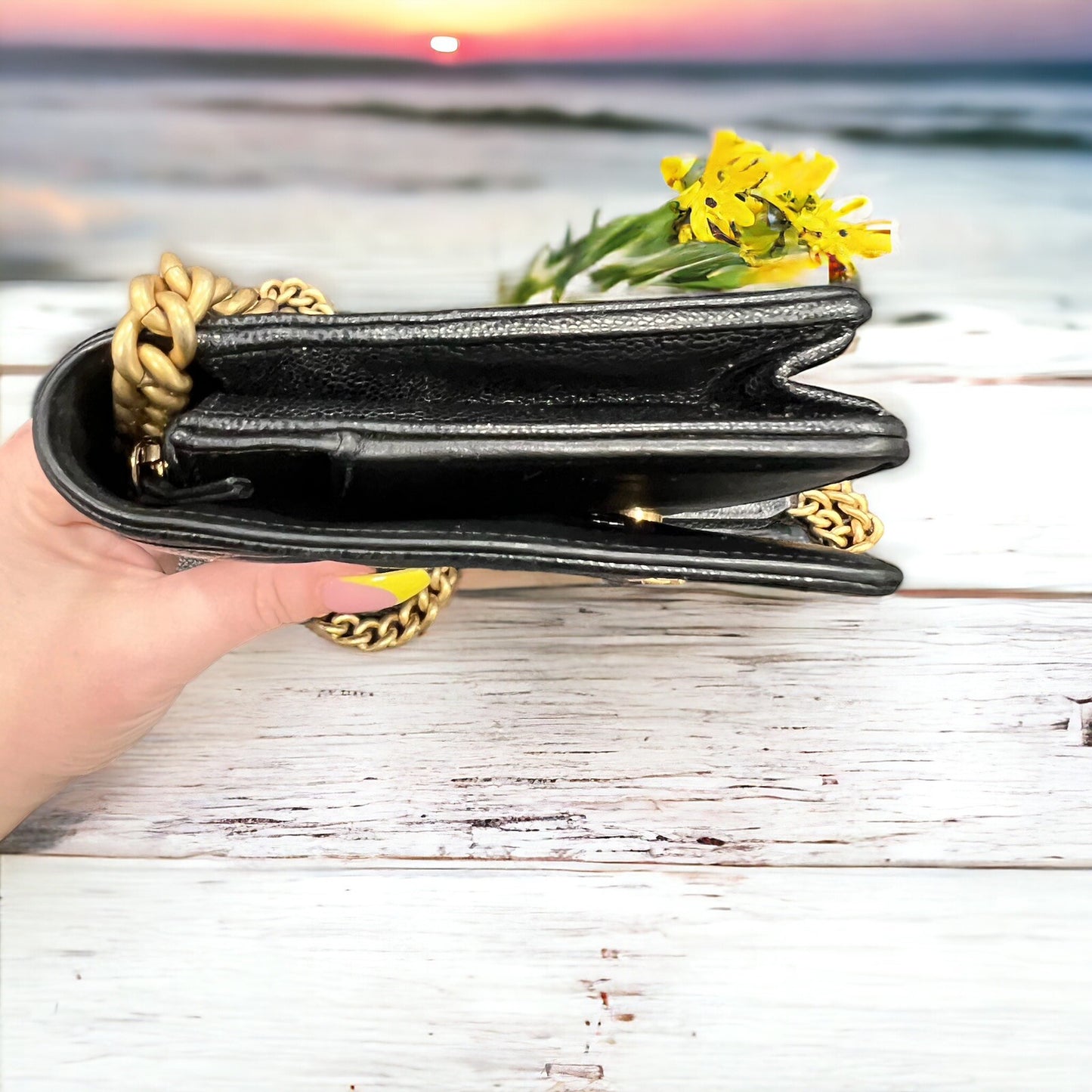 Chanel Caviar Black/Gold Boy Wallet On Chain W/Duster