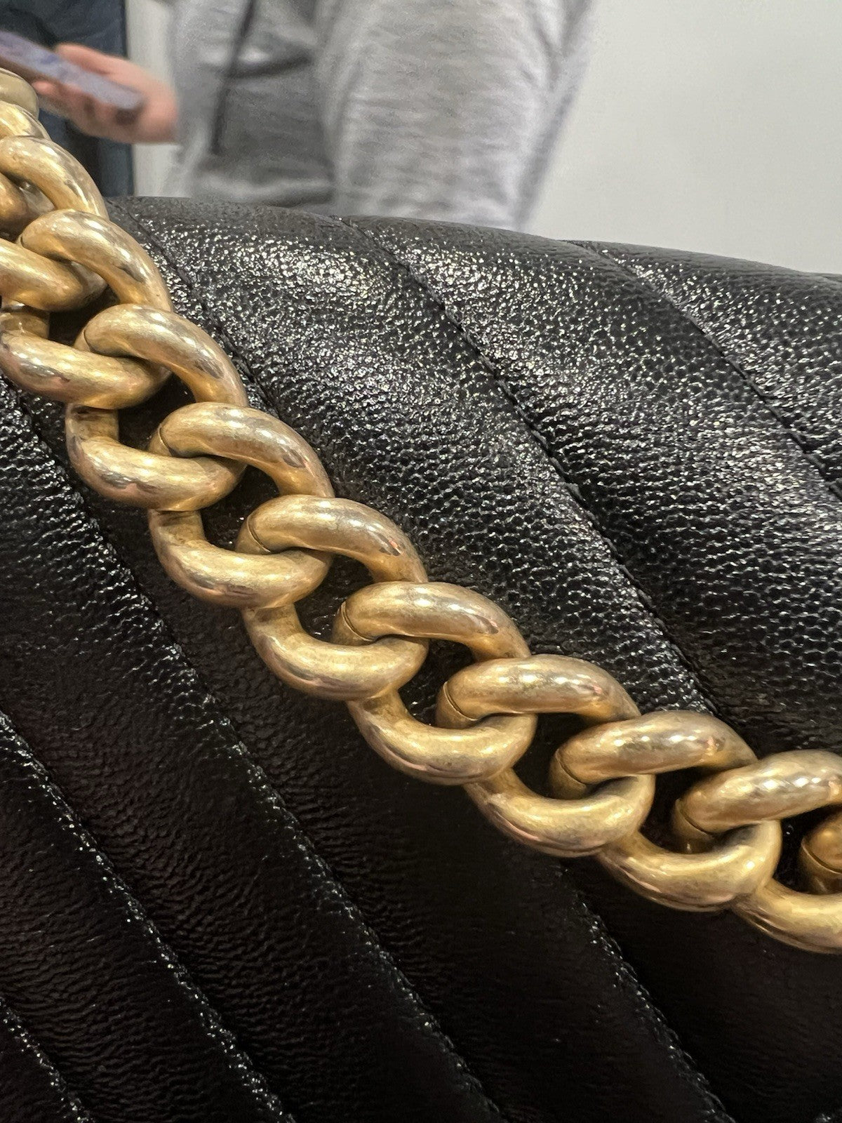 Chanel Black Gold Chevron Caviar Boy Bag With Duster & Authenticity Retail $6900