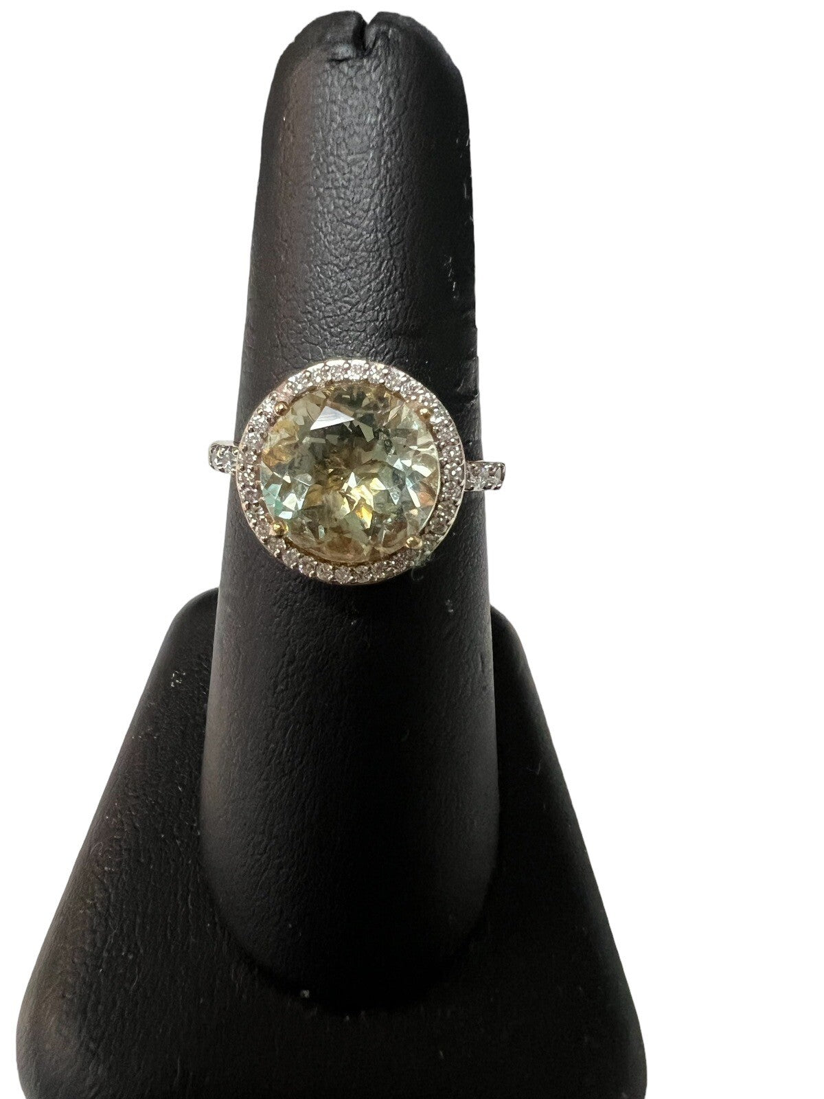 Neiman Marcus 14k Gold Diamonds & Prasiolite Ring 4.5g Size 8 10mm Main Stone