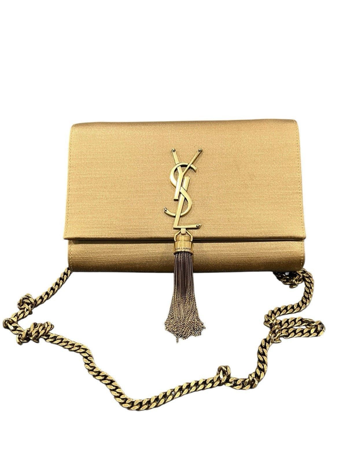 YSL Saint Laurent Kate Small Tassel Satin Crossbody Sahara Beige
