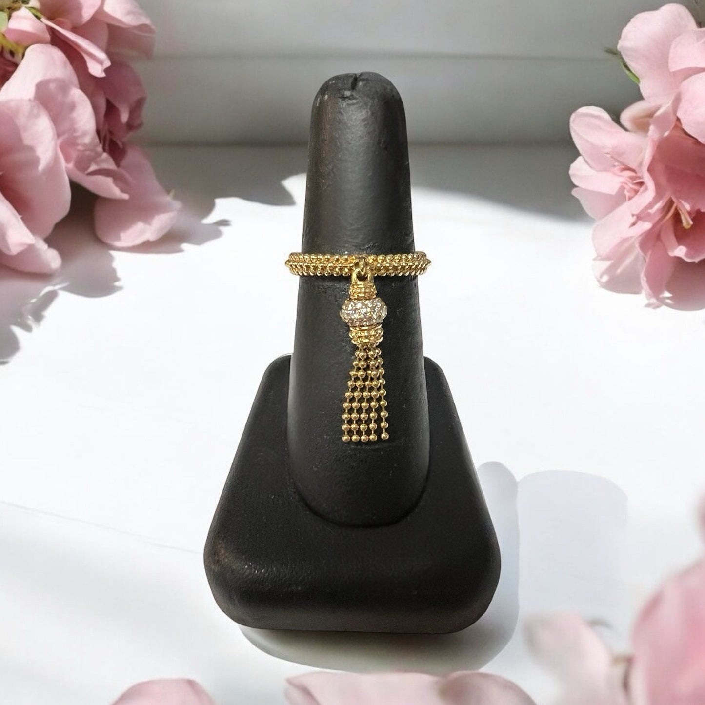 LAGOS Caviar 18k Yellow Gold Tassel Diamond Ring Size 8 Retail $3,175