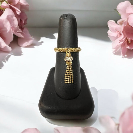 LAGOS Caviar 18k Yellow Gold Tassel Diamond Ring Size 8 Retail $3,175