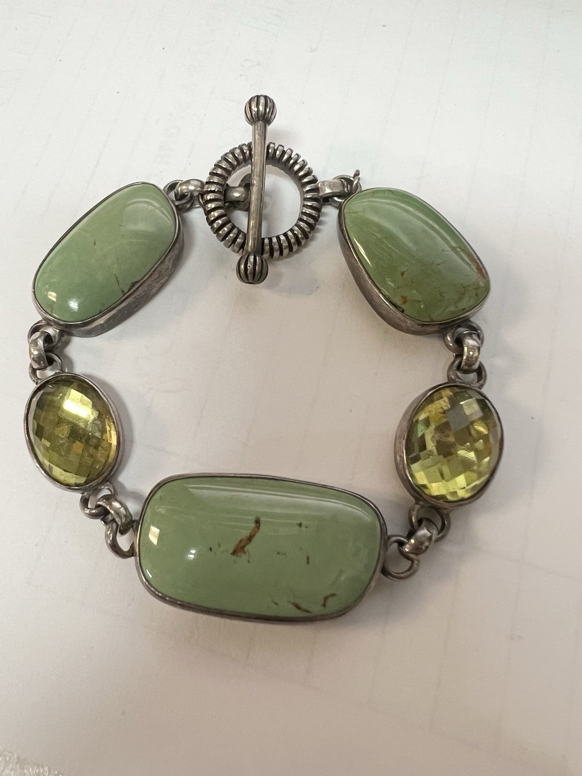Stephen Dweck Retired Green Turquouse Citrine .925 Sterling Toggle Bracelet 6.5"