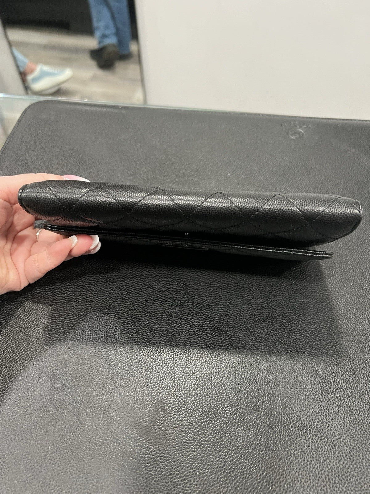 Chanel Caviar Long Quilted Wallet With Certificate Of Authenticity