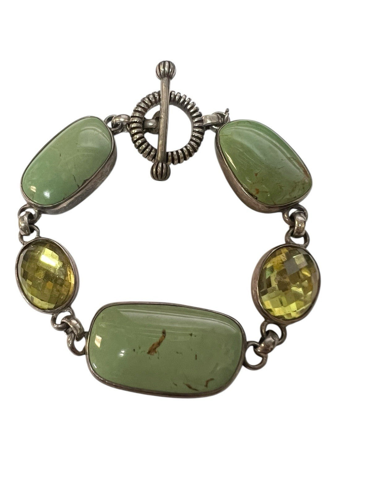 Stephen Dweck Retired Green Turquouse Citrine .925 Sterling Toggle Bracelet 6.5"