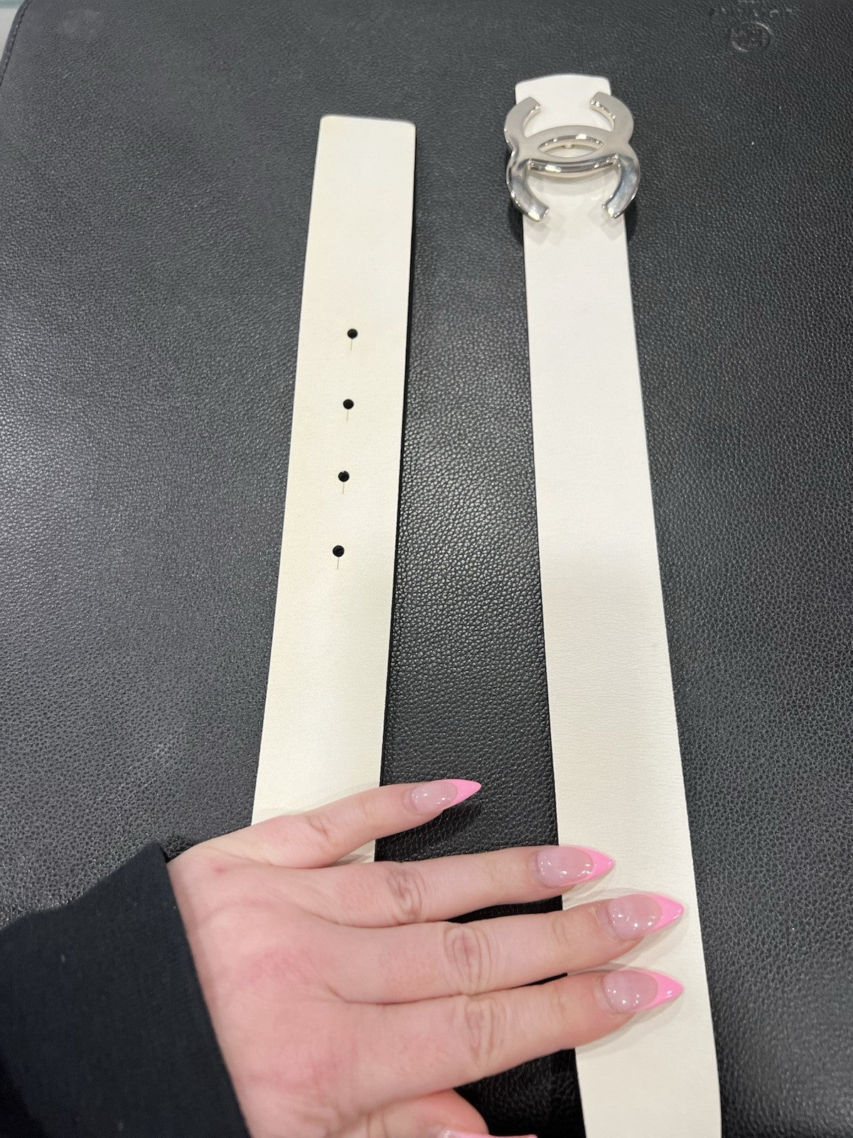 Chanel Reversible Ivory/Black Silver Large Logo Buckle Belt Size 75/28"