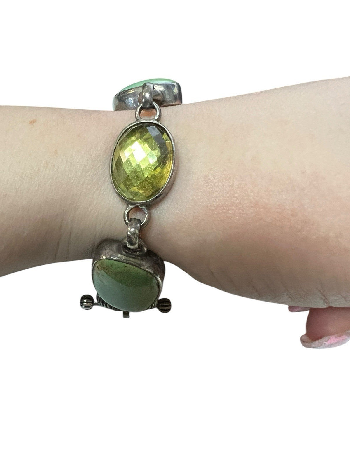 Stephen Dweck Retired Green Turquouse Citrine .925 Sterling Toggle Bracelet 6.5"