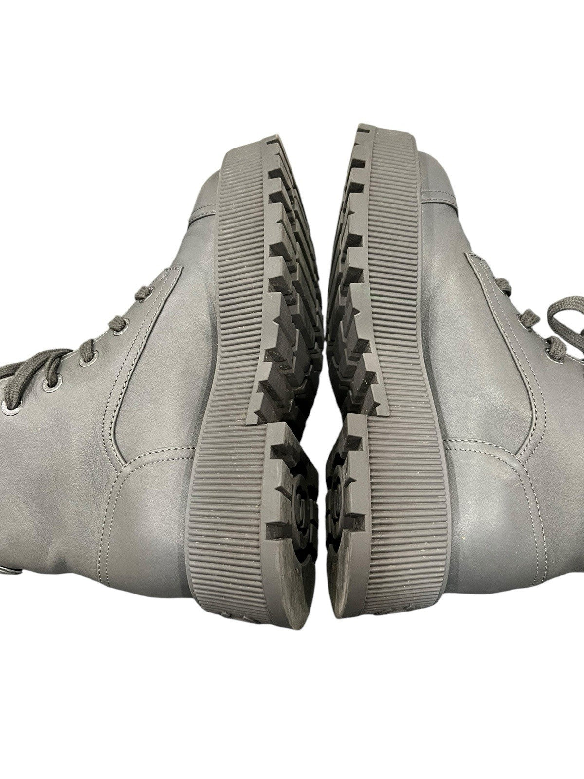 Chanel 2024 Grained Calfskin Shiny Calfskin CC Lace Up Combat Boots Size 37.5