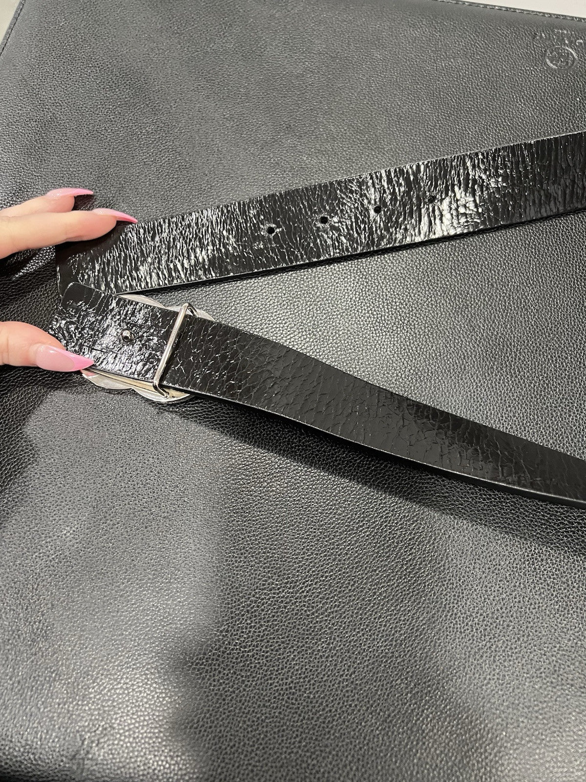 Chanel Reversible Ivory/Black Silver Large Logo Buckle Belt Size 75/28"