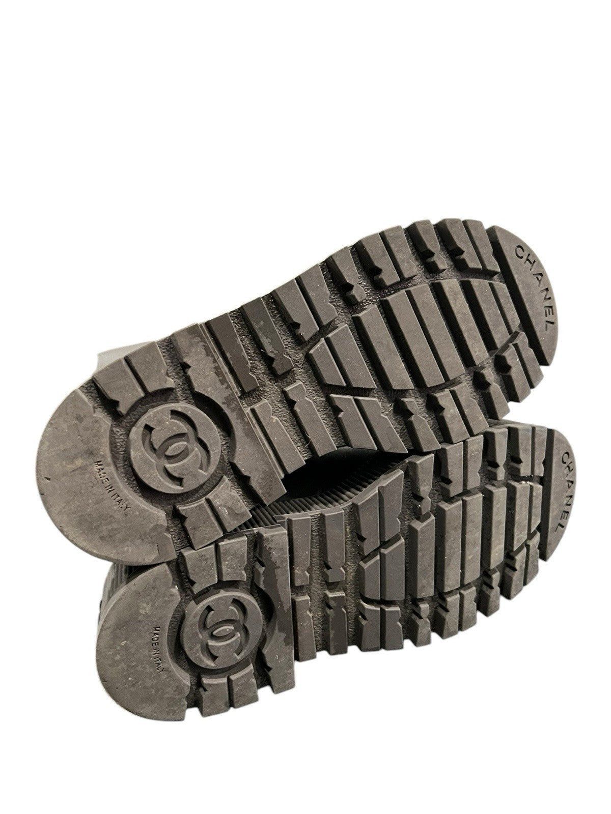 Chanel 2024 Grained Calfskin Shiny Calfskin CC Lace Up Combat Boots Size 37.5