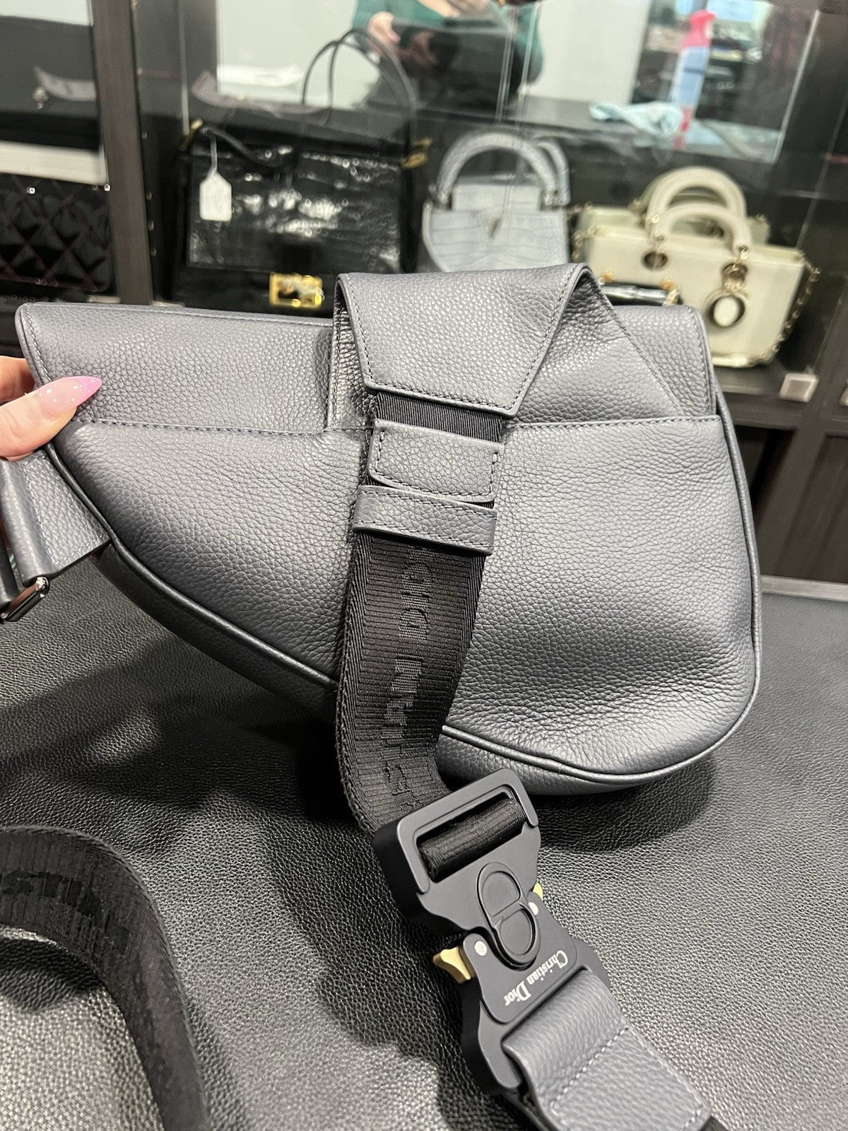 Christian Dior Men's Dark Grey/Black Atelier Saddle Bag Retail $3500