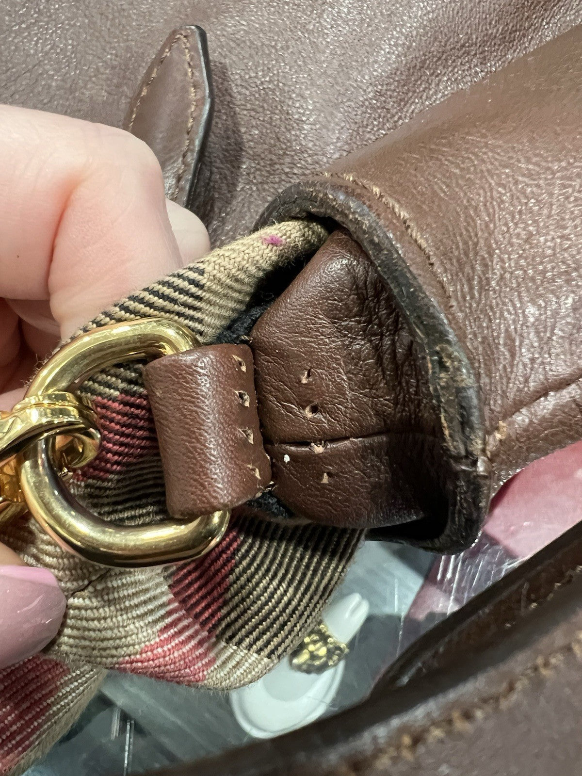 Burberry Big Crush Leather Plaid Drawstring Tote