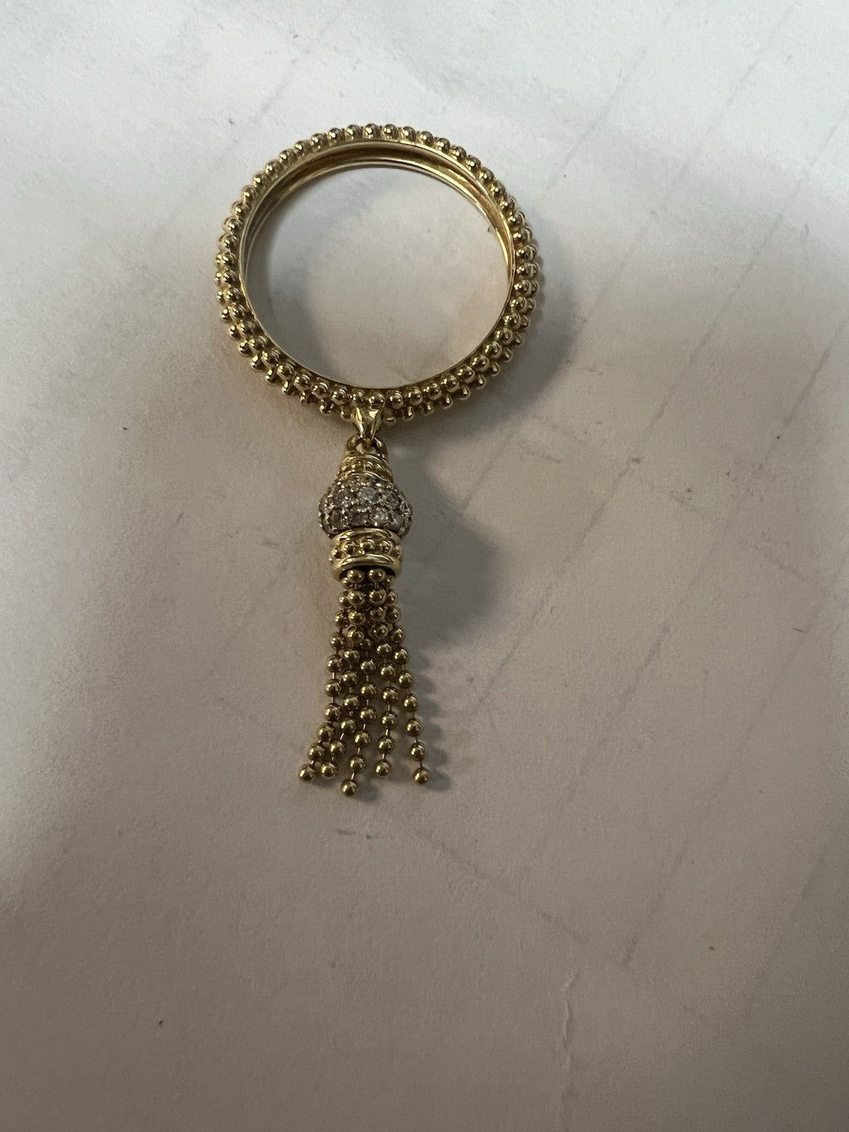 LAGOS Caviar 18k Yellow Gold Tassel Diamond Ring Size 8 Retail $3,175