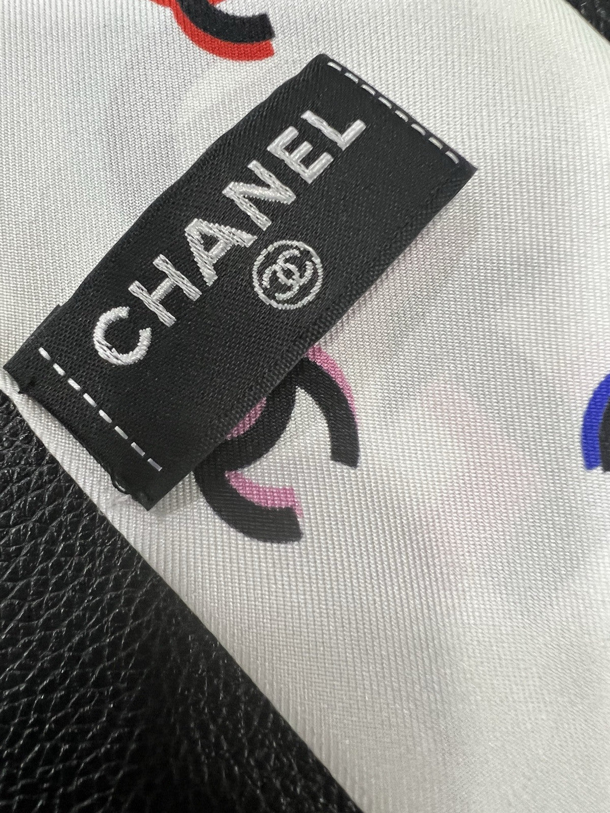 Chanel Silk Bandeau Scarf Ivory Multi Reversible Logo AUTHENTIC RARE