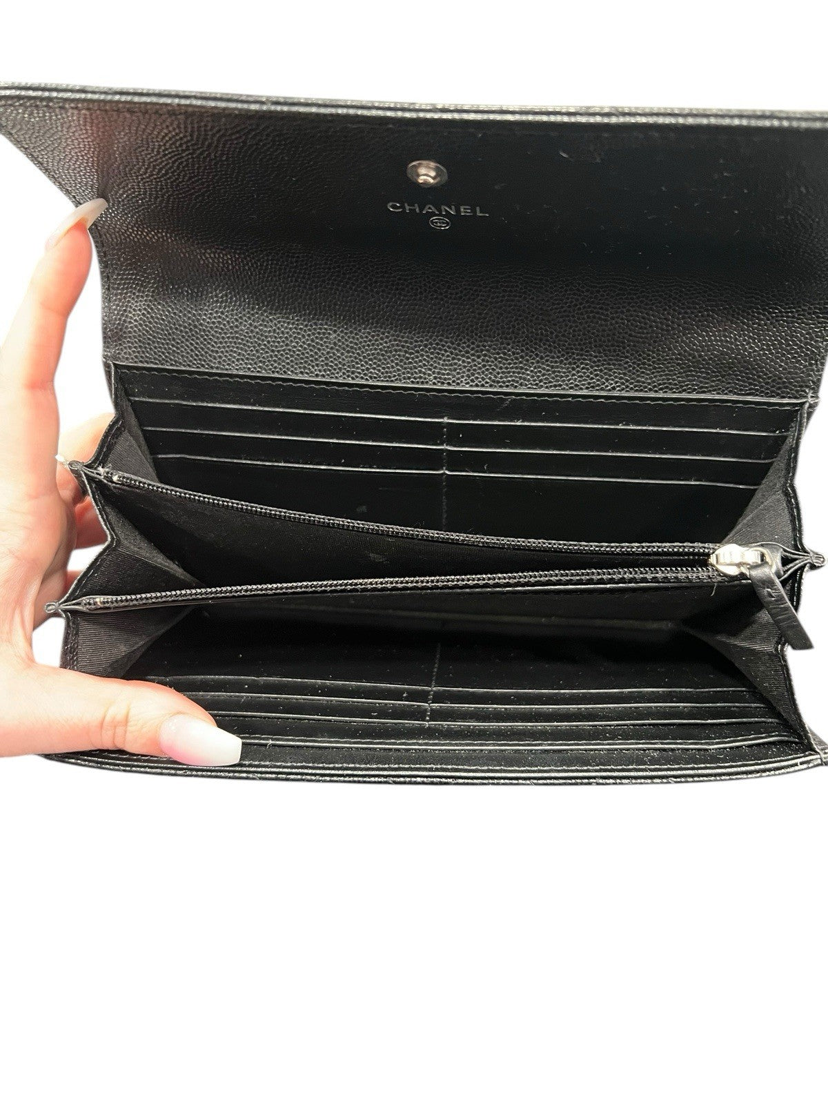 Chanel Caviar Long Quilted Wallet With Certificate Of Authenticity