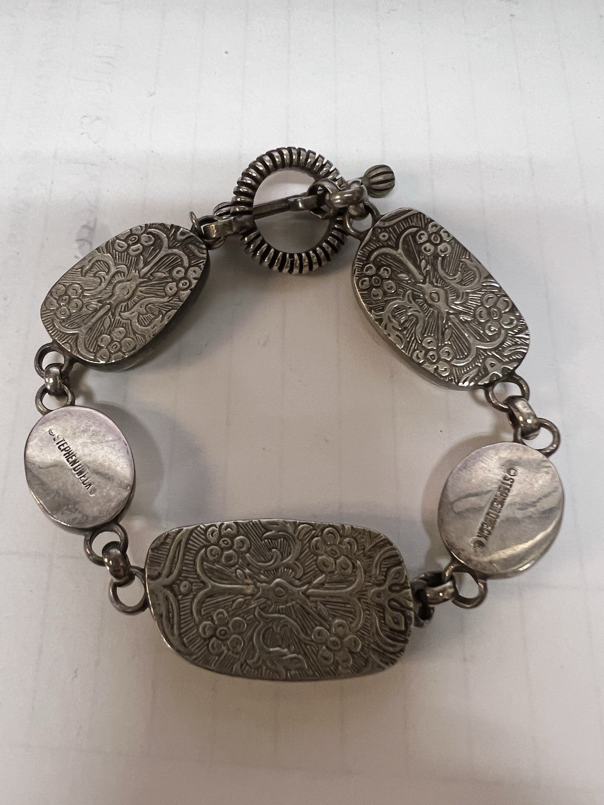 Stephen Dweck Retired Green Turquouse Citrine .925 Sterling Toggle Bracelet 6.5"