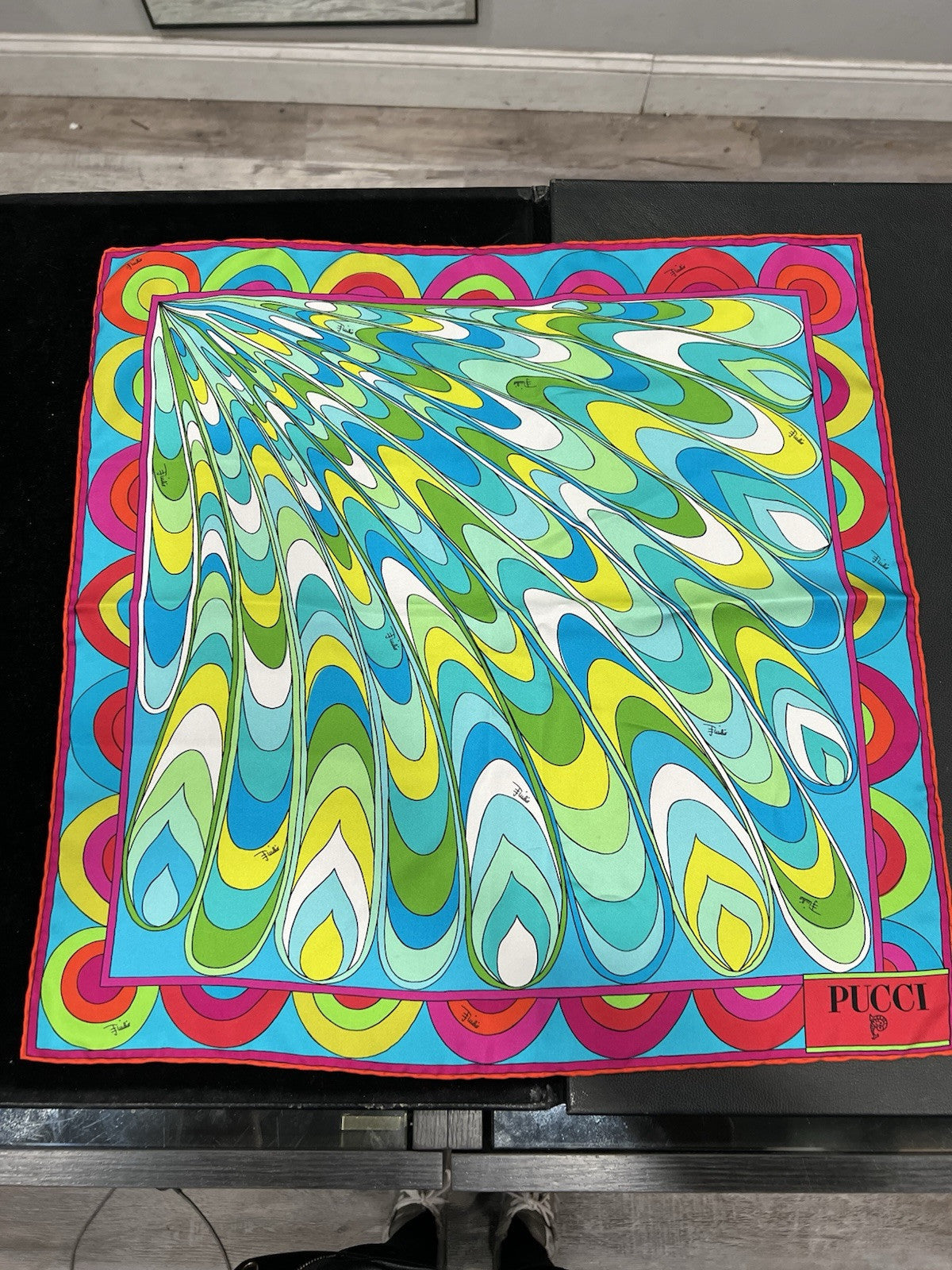 Emilio Pucci Silk Blue Onde Scarf 50cm