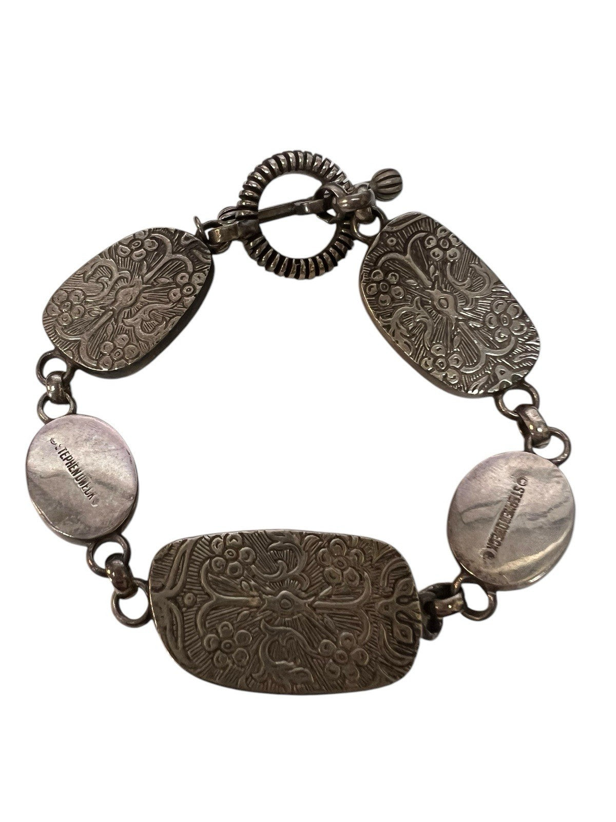 Stephen Dweck Retired Green Turquouse Citrine .925 Sterling Toggle Bracelet 6.5"