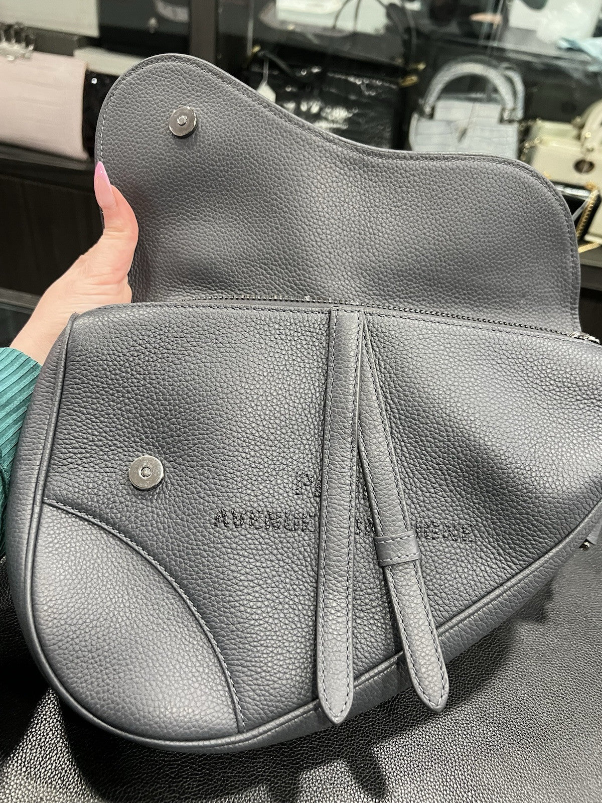 Christian Dior Men's Dark Grey/Black Atelier Saddle Bag Retail $3500