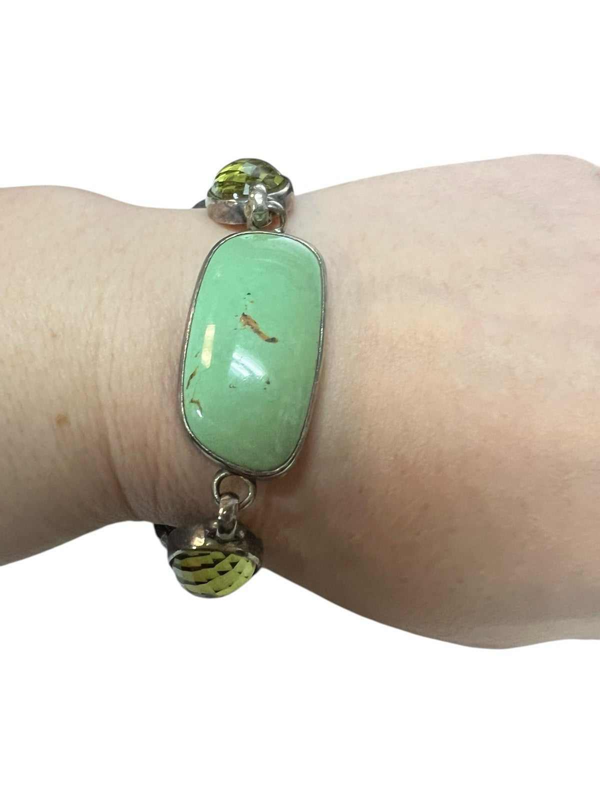 Stephen Dweck Retired Green Turquouse Citrine .925 Sterling Toggle Bracelet 6.5"