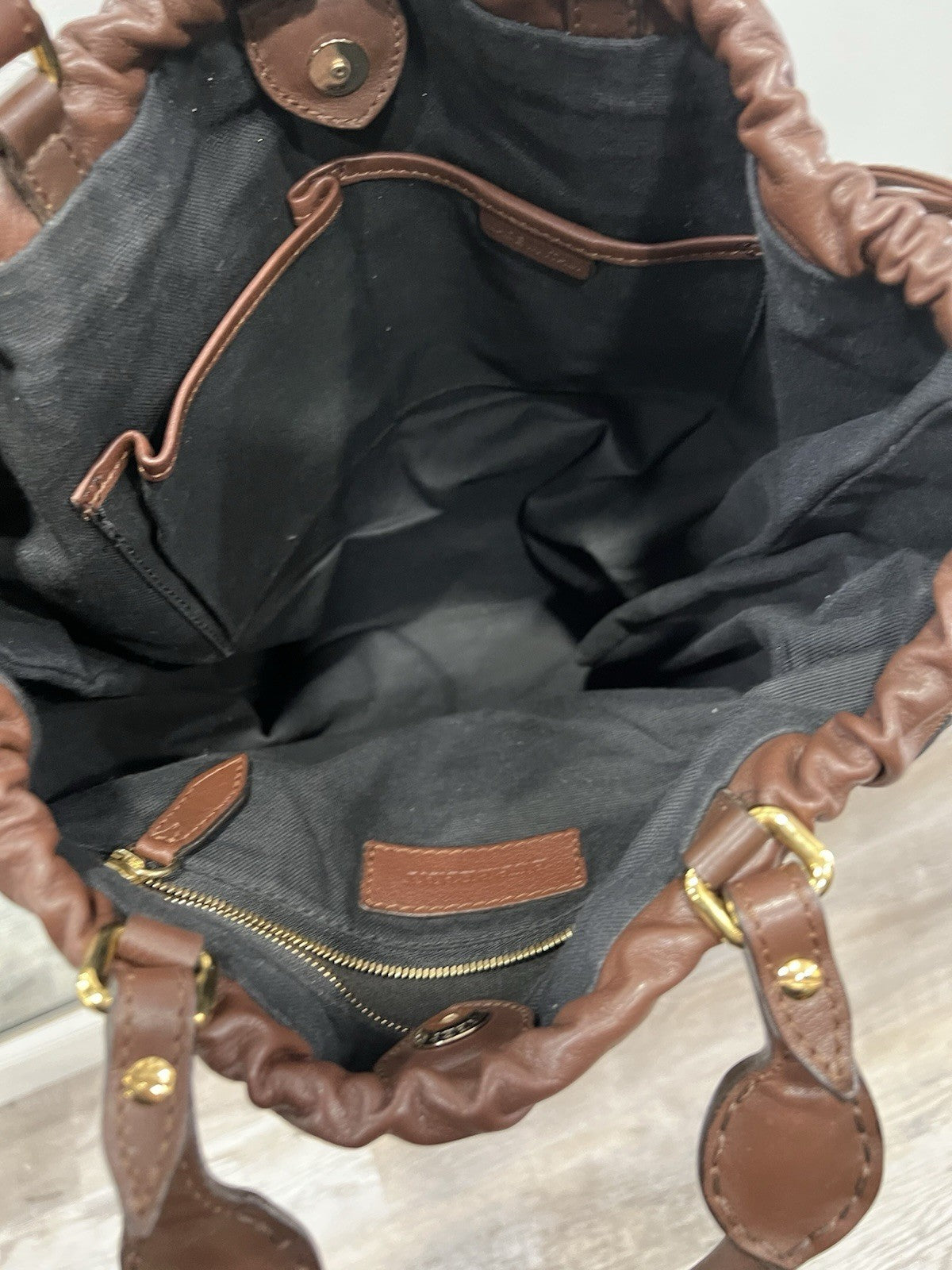Burberry Big Crush Leather Plaid Drawstring Tote
